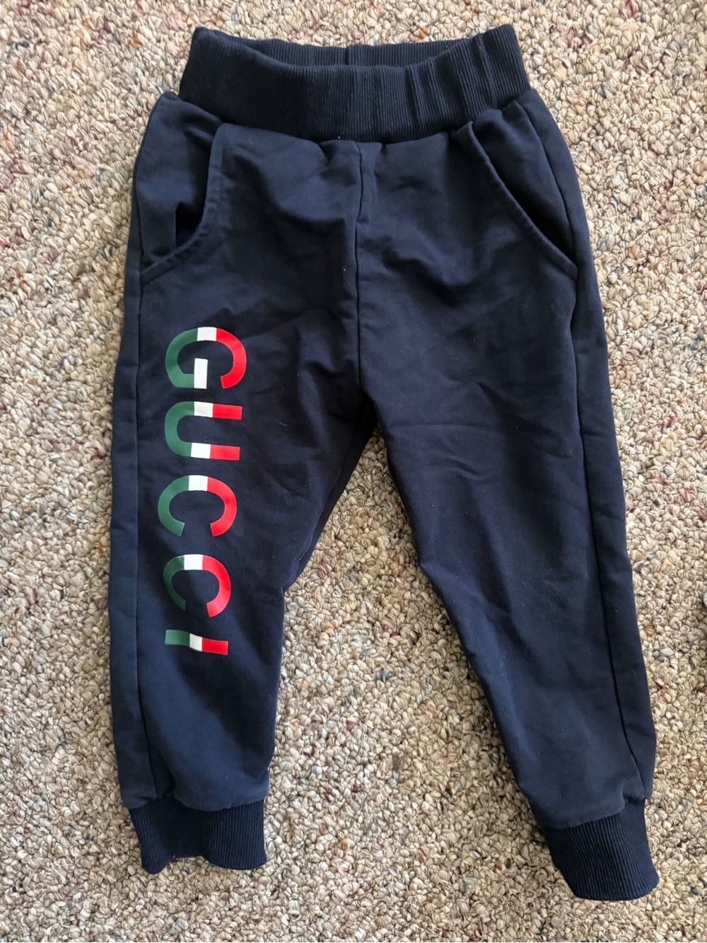 Gucci Kids Black Sweatpants with Green and Red Logo